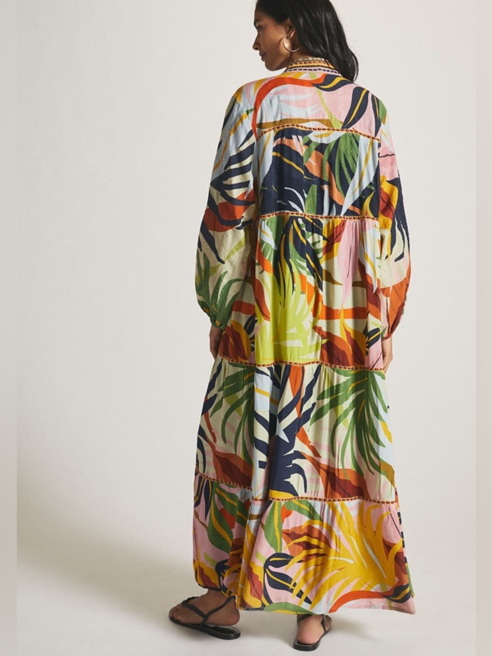 Anthropologie Conditions Apply Tropical Leaf Duster Boho Embroidered Trim Kimono - Picture 2 of 14